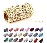 Natural Twine Cotton String Christmas Natural Jute Colored Cotton String Rope Craft Cord Gift Wrapping Twine (1 Roll, Gold Wire & Beige)