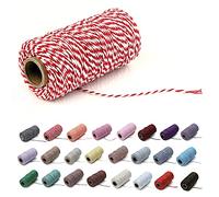 Natural Twine Cotton String Christmas Natural Jute Colored Cotton String Rope Craft Cord Gift Wrapping Twine (1 Roll, Red & White)