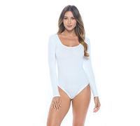 Natural Uniforms Long Sleeve Scoop Neck Body Suit--Breathable Cotton Stretch, White, Medium