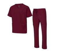 Natural Uniforms Mens Stretch Multi-Pocket Cargo Scrub Set, Burgundy, Large
