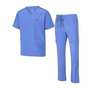 Natural Uniforms Mens Stretch Multi-Pocket Cargo Scrub Set, Ceil Blue, Medium