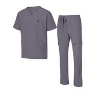 Natural Uniforms Mens Stretch Multi-Pocket Cargo Scrub Set, Charcoal, 3XL