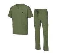 Natural Uniforms Mens Stretch Multi-Pocket Cargo Scrub Set, Olive, Large