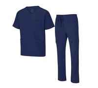 Natural Uniforms Mens Stretch Multi-Pocket Cargo Scrub Set, True Navy Blue, Medium