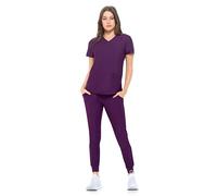 Natural Uniforms Ultra Stretch Womens Jogger Scrub Set (Eggplant, Large)