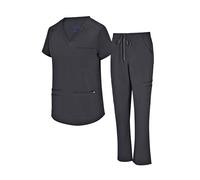Natural Uniforms Womens 11 Pocket Cool Stretch Cargo Scrub Set (Black, Medium)