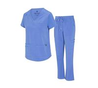 Natural Uniforms Womens 11 Pocket Cool Stretch Cargo Scrub Set (Ceil Blue, X-Small)