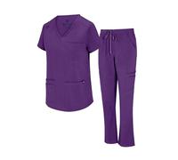 Natural Uniforms Womens 11 Pocket Cool Stretch Cargo Scrub Set (Eggplant, Small)