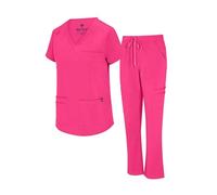 Natural Uniforms Womens 11 Pocket Cool Stretch Cargo Scrub Set (Hot Pink, 3X-Large)