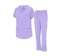 Natural Uniforms Womens 11 Pocket Cool Stretch Cargo Scrub Set (Lavender, Small)