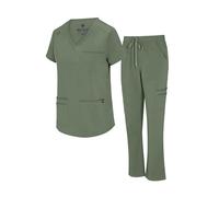 Natural Uniforms Womens 11 Pocket Cool Stretch Cargo Scrub Set (Olive, Medium)