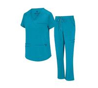 Natural Uniforms Womens 11 Pocket Cool Stretch Cargo Scrub Set (Teal, Large)