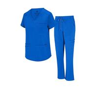 Natural Uniforms Womens 11 Pocket Cool Stretch Cargo Scrub Set (True Royal Blue, Small)