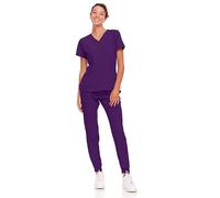 Natural Uniforms Womens Cool Stretch Jogger Scrub Set with Regular and Petite Sizes, Eggplant, XL