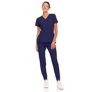 Natural Uniforms Womens Cool Stretch Jogger Scrub Set with Regular and Petite Sizes, True Navy Blue, X-Large-Petite