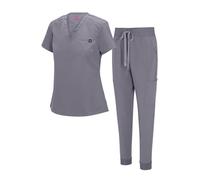 Natural Uniforms Womens Cool Stretch Modern Tuck-In Top Yoga Jogger Scrub Set (Charcoal, Medium)
