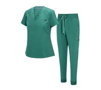 Natural Uniforms Womens Cool Stretch Modern Tuck-In Top Yoga Jogger Scrub Set (True Hunter Green, Small)