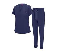 Natural Uniforms Womens Cool Stretch Modern Tuck-In Top Yoga Jogger Scrub Set (True Navy Blue, 3X-Large)