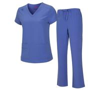 Natural Uniforms Women's Cool Stretch V-Neck Cargo Top and Pant Set 8400-9400, Ceil Blue, X-Small