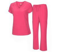 Natural Uniforms Women's Cool Stretch V-Neck Cargo Top and Pant Set 8400-9400 (Hot Pink, X-Large)