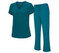 Natural Uniforms Women's Cool Stretch V-Neck Cargo Top and Pant Set 8400-9400 (Teal, Large)