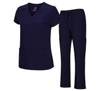 Natural Uniforms Women's Cool Stretch V-Neck Cargo Top and Pant Set 8400-9400 (True Navy Blue, Small)