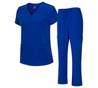 Natural Uniforms Women's Cool Stretch V-Neck Cargo Top and Pant Set 8400-9400 (True Royal Blue, Medium)