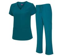 Natural Uniforms Women's Cool Stretch V-Neck Cargo Top and Pant Set Nurses Uniform Surgeon Scrubs 8400-9400 (Teal, 3X-Large)