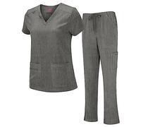 Natural Uniforms Women's Cool Stretch V-Neck Top and Cargo Pant Scrub Set with Regular and Petite Sizes, Heather Grey, XXL
