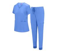Natural Uniforms Womens Essential Cool Stretch Jogger Scrub Set (Ceil Blue, Small)
