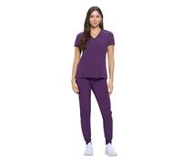 Natural Uniforms Womens Essential Cool Stretch Jogger Scrub Set with Regular and Petite Sizes, Eggplant, Small-Petite