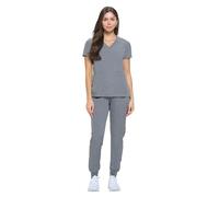 Natural Uniforms Womens Essential Cool Stretch Jogger Scrub Set with Regular and Petite Sizes, Heather Grey, X-Large-Petite