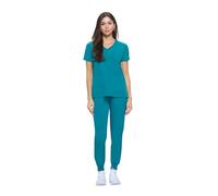Natural Uniforms Womens Essential Cool Stretch Jogger Scrub Set with Regular and Petite Sizes, Teal, X-Small-Petite
