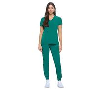 Natural Uniforms Womens Essential Cool Stretch Jogger Scrub Set with Regular and Petite Sizes, True Hunter Green, Medium-Petite