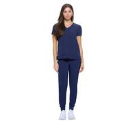 Natural Uniforms Womens Essential Cool Stretch Jogger Scrub Set with Regular and Petite Sizes, True Navy Blue, Small-Petite
