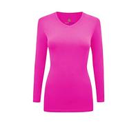 Natural Uniforms Women's Under Scrub Tee V-Neck Long Sleeve T-Shirt, Neon Pink, X-Small