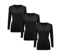 Natural Uniforms Women's Under Scrub Tee V-Neck Long Sleeve T-Shirt Pack of 3 - Multi Pack of 3 (Small, 3 Pack Black)