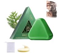 Natural Usman Grass Solid Shampoo Bar - Gentle on Hair & Scalp,Arborvitae Leaf Plant-Based Shampoo Soap,Travel-Friendly Green Triangle Soap for Hair (1pcs)