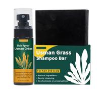 Natural Usman Shampoo Bar & Hair Growth Spray Set - Black Soap For Grey Reversal, Thinning Hair Loss Reduction & Scalp Care