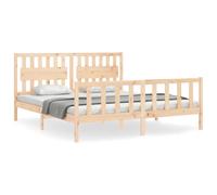 (natural) vidaXL Bed Frame Bed Base Platform Bed with Headboard White Double Solid Wood