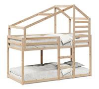 (natural) vidaXL Bunk Bed with Roof Bed Frame Kids Twin Sleeper 90x200cm Solid Wood Pine