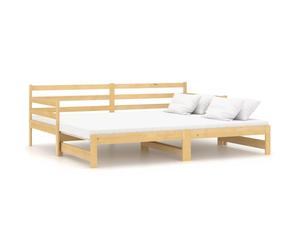(natural) vidaXL Solid Pinewood Pull-out Day Bed 2x(90x200) cm Wooden Sleepover Sofa Bed