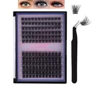 Natural Voluminous Wispy D Curl Cluster Lashes In Segmented Tray With Professional Applicator Tweezers - DIY Individual Extension Kit For Beginners And Makeup Enthusiasts, 8mm To 16mm Lengths, Black