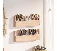 Natural Wall Mounted Shoe Racks 2-Piece Solid Pine Wood - 59x9x23cm