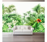Natural Wall Murals for Living Room - Jungle Palm Leaves Non-Woven Photo Wallpaper 300 x 210 cm (W x H), Green Wall Mural Decoration Poster Picture for Bedroom Dining Room