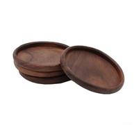 Natural Walnut Round Grooved Coasters | 3.47 Inch Diameter Wooden Drink Mats for Home Kitchen Dining Table Protection Against Heat Moisture | Elegant Set