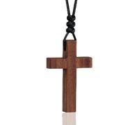 Natural Walnut Wood Cross Necklace for Men & Women - Small Wood Cross Pendant Necklace for Men and Women - Small Wooden Cross for Car Mirror - Religious Pendant Necklace Jewelry