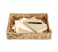 Natural Water Hyacinth Desk Organiser | Woven Rectangular Letter Tray | All-in-One Paper Document Magazine Mail & File Basket | Office Home Study Workspace Seagrass Storage Box | 33x27x7cm
