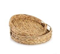 Natural Water Hyacinth Serving Tray Hand Woven Storage Basket for Kitchen Living Room Coffee Table with Sturdy Handles (Reed tray)