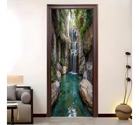 Natural Waterfall and Lake View 3D Door Stickers for Interior Doors Elevator Stickers 95x215 cm Green 2PCS Removable DIY Renovation Door Poster Wallpaper Bedroom Bathroom Home Decoration